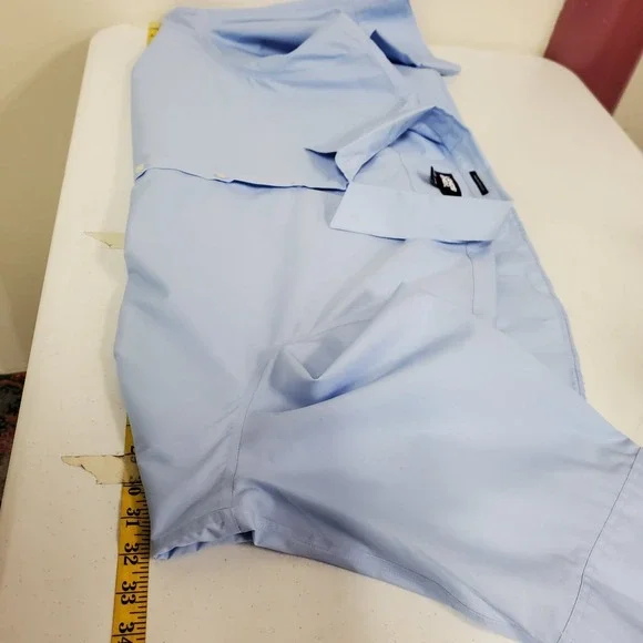 Lands End Womens Wrinkle Free 3/4 Sleeve Button Up Top Size 32W Blue Office - Picture 8 of 11